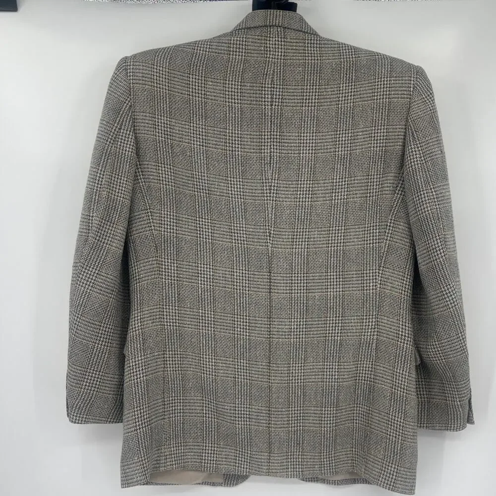 Vintage Y2K 7 Collection Glen Plaid 2 Button Mens Blazer Sz 40R Preppy Silk Wool